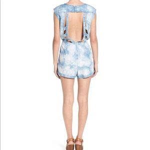 RVCA “Easier Said” Tie Dye Chambray Romper